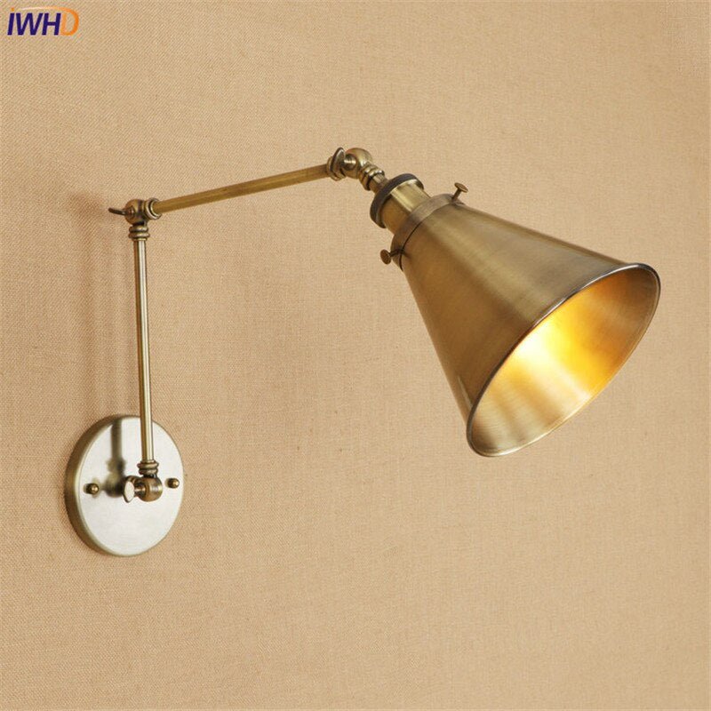 Vintage Brass Swing Arm Wall Lamp - Retro Loft LED Lighting - Casatrail.com