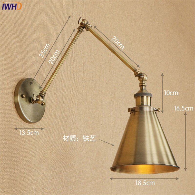 Vintage Brass Swing Arm Wall Lamp - Retro Loft LED Lighting - Casatrail.com