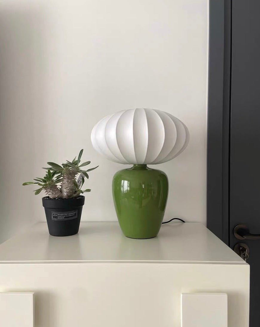 Vintage Dopamine Table Bedside Lamp with Silk Lampshade
