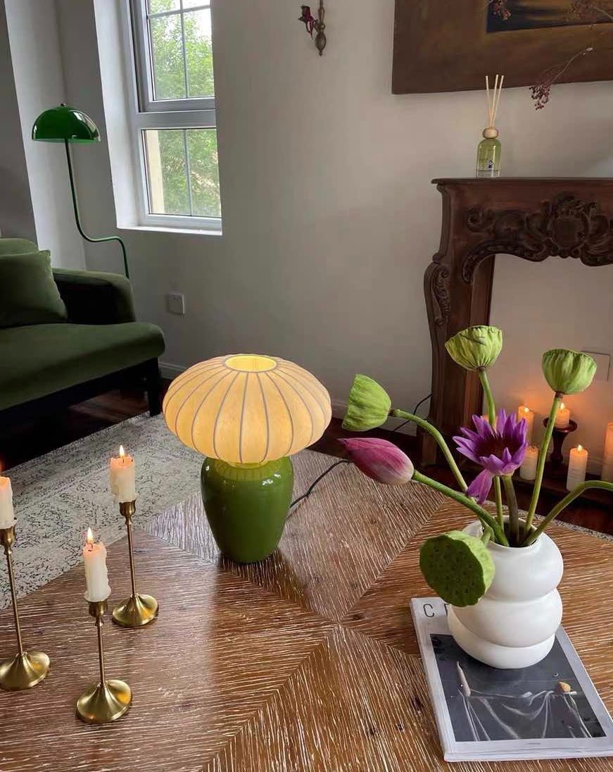 Vintage Dopamine Table Bedside Lamp with Silk Lampshade