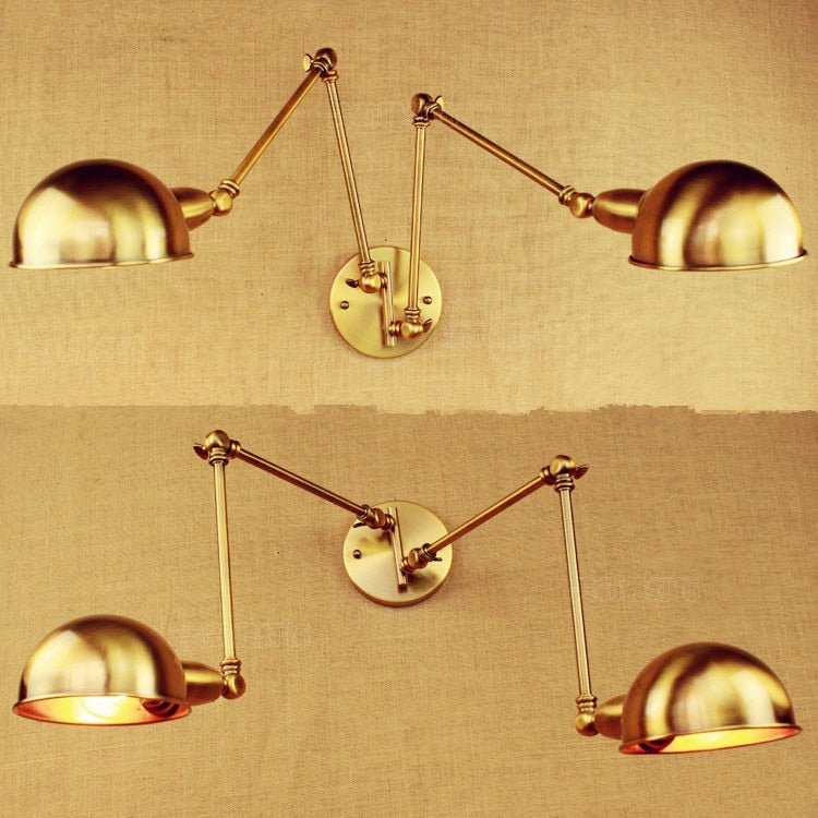 Vintage Industrial Double Swing Wall Lamp - Brass Copper - Casatrail.com