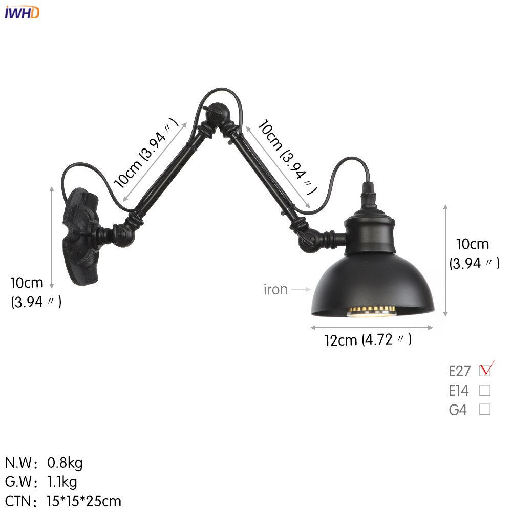 Vintage Industrial LED Wall Lamp - Loft Style Swing Arm - Casatrail.com