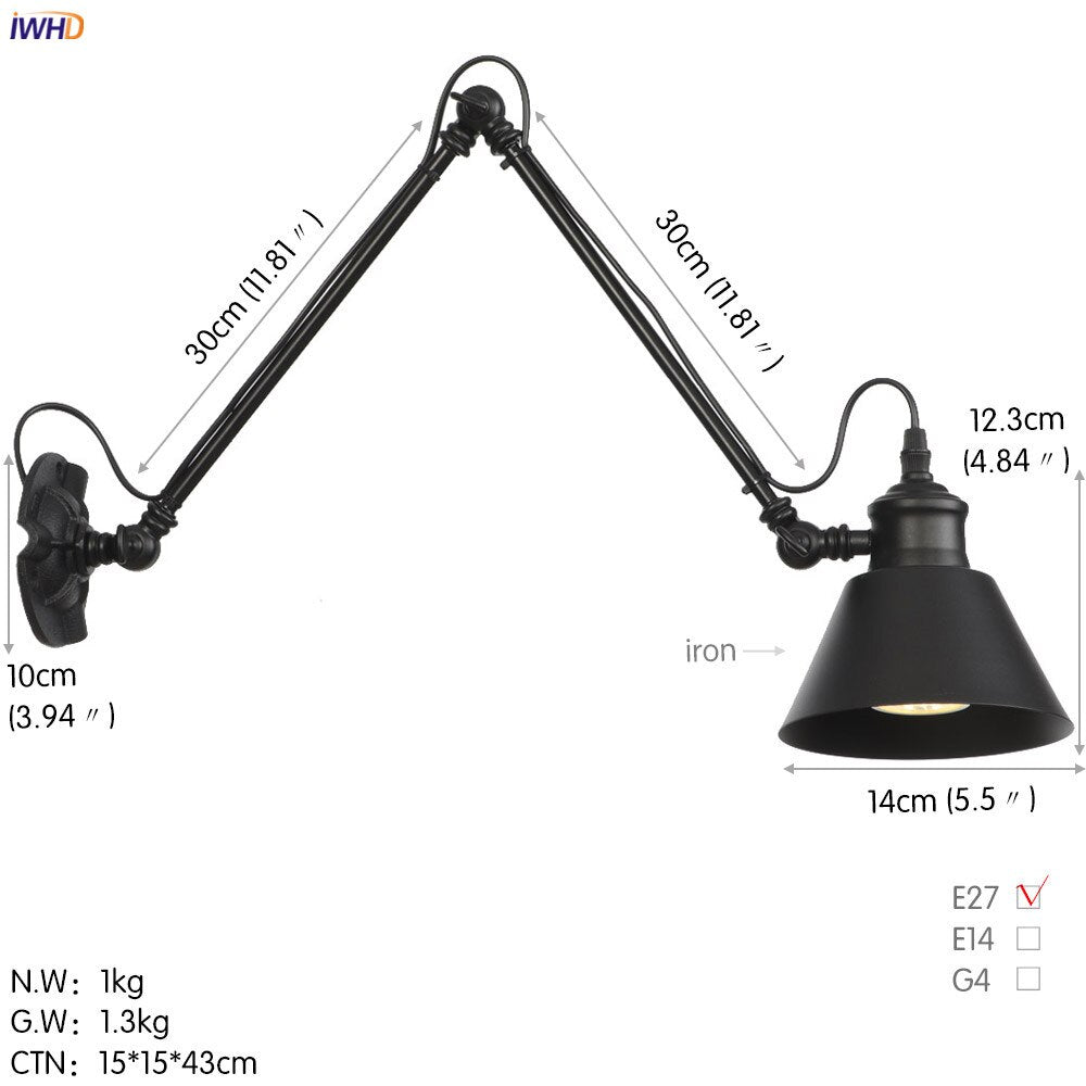 Vintage Industrial LED Wall Lamp - Loft Style Swing Arm - Casatrail.com