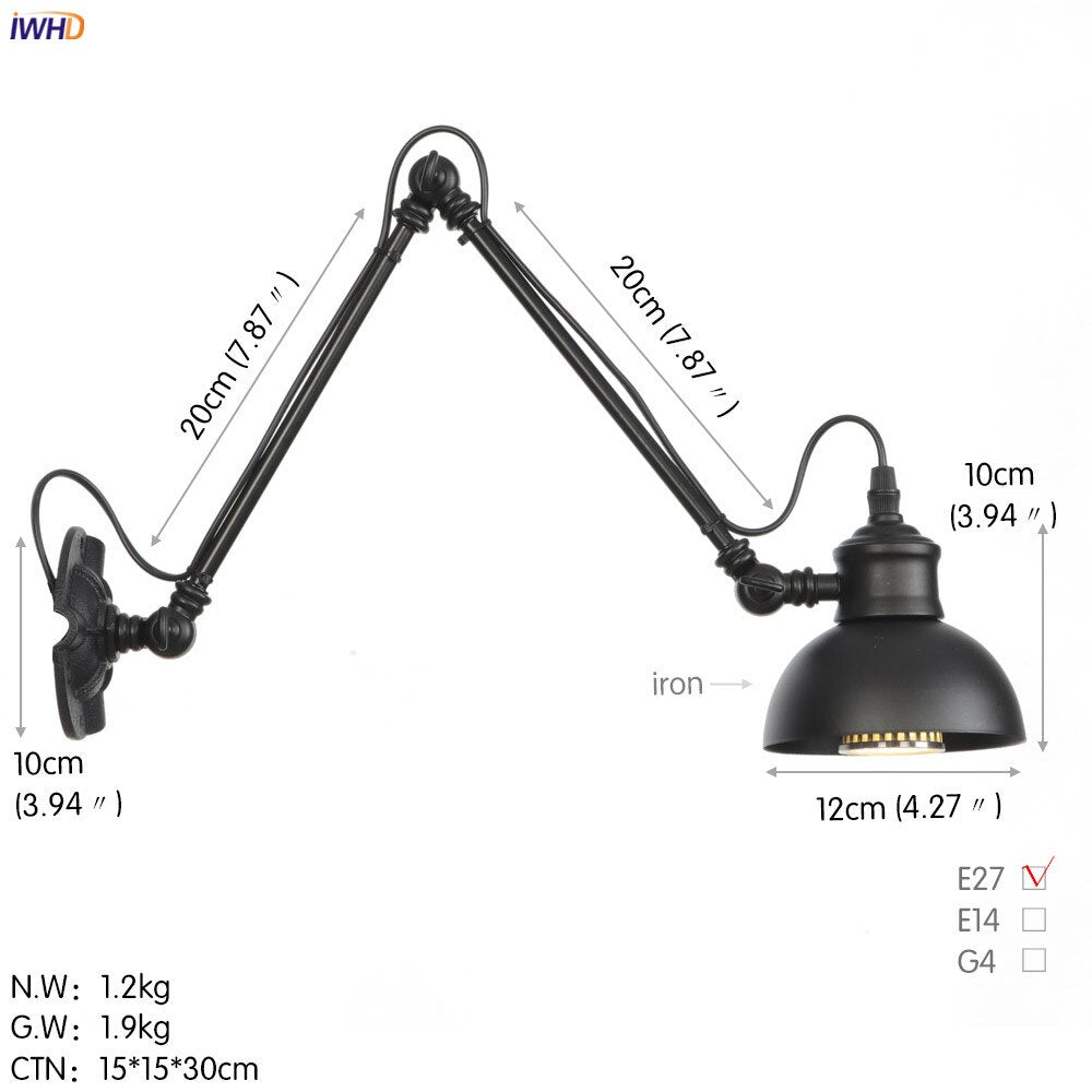 Vintage Industrial LED Wall Lamp - Loft Style Swing Arm - Casatrail.com