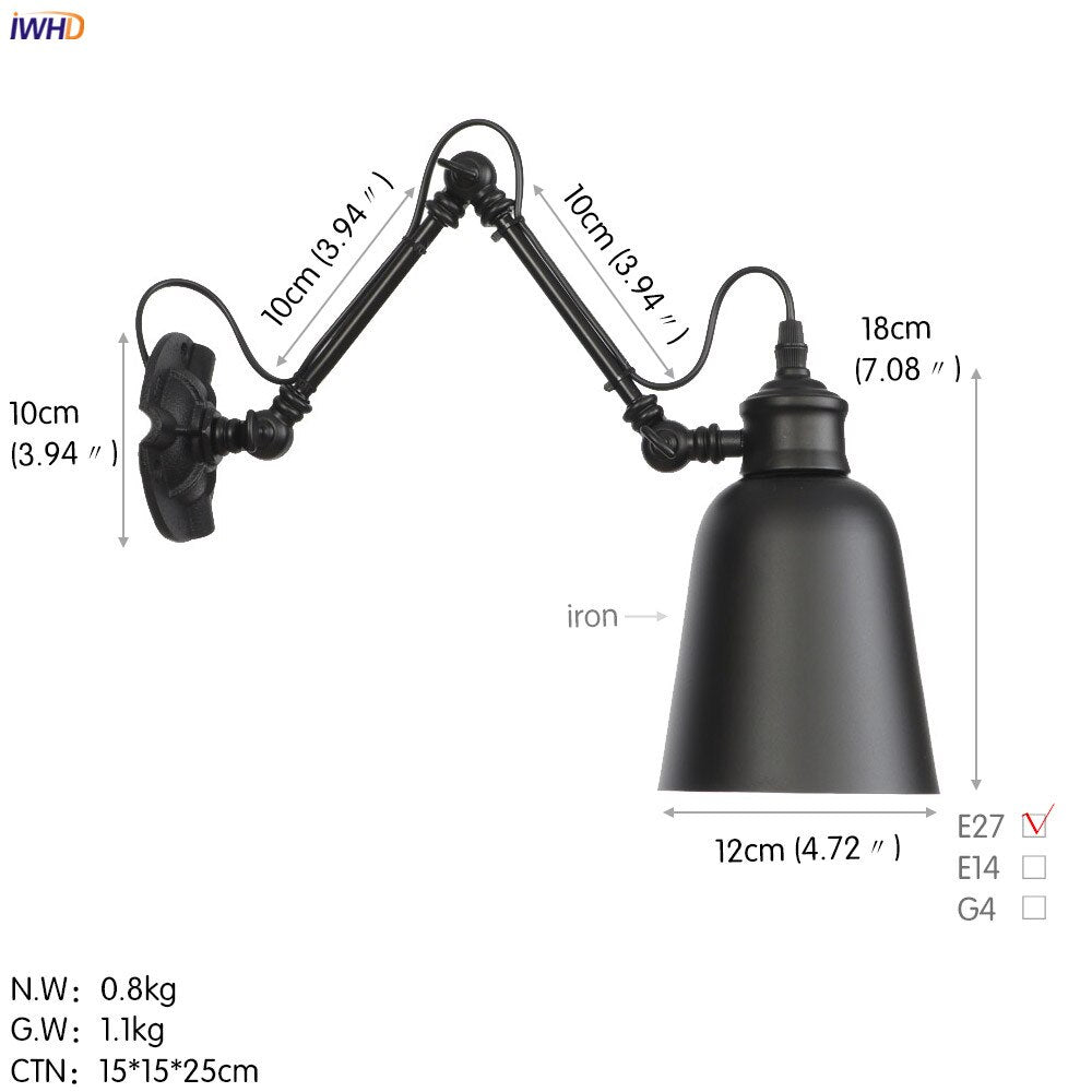 Vintage Industrial LED Wall Lamp - Loft Style Swing Arm - Casatrail.com