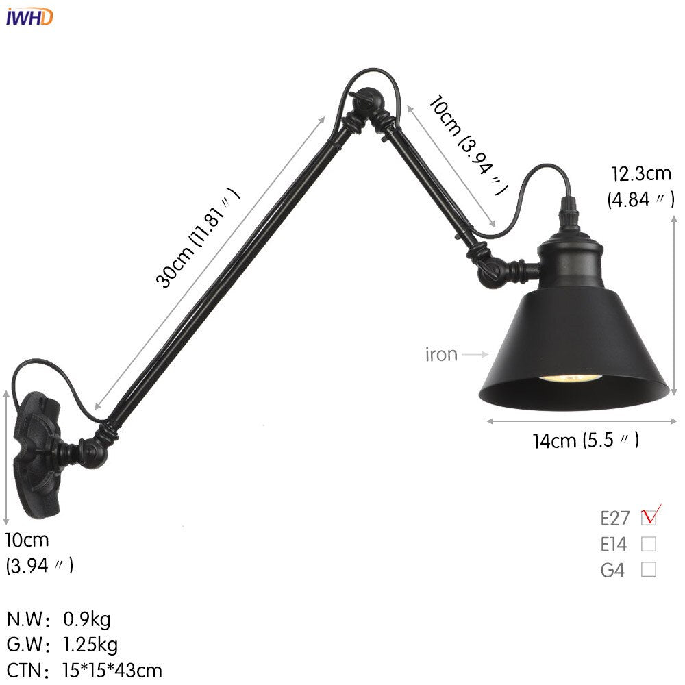 Vintage Industrial LED Wall Lamp - Loft Style Swing Arm - Casatrail.com