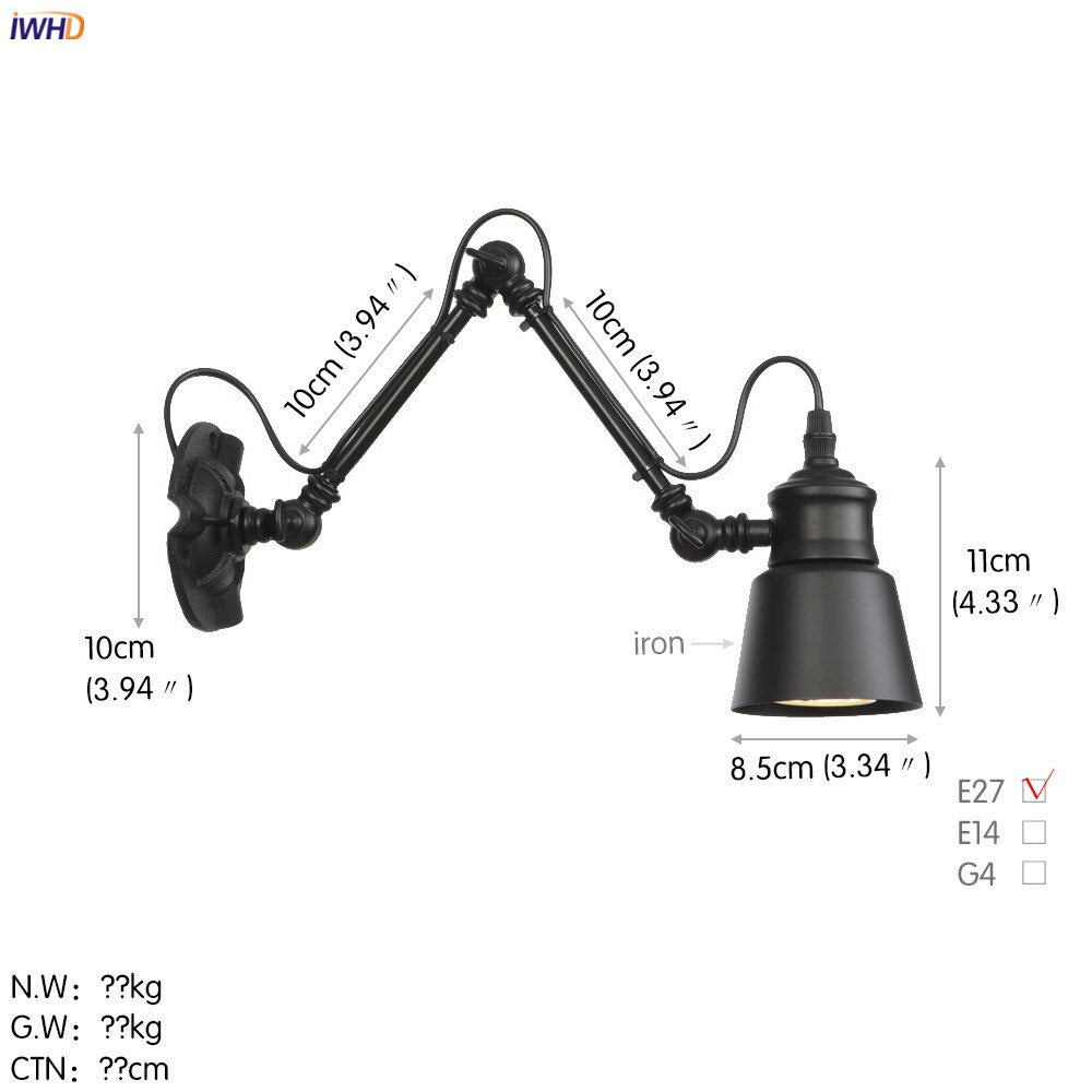 Vintage Industrial LED Wall Lamp - Loft Style Swing Arm - Casatrail.com