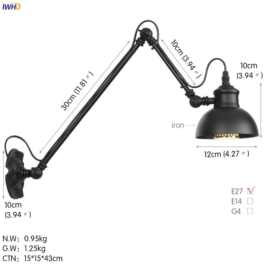 Vintage Industrial LED Wall Lamp - Loft Style Swing Arm - Casatrail.com