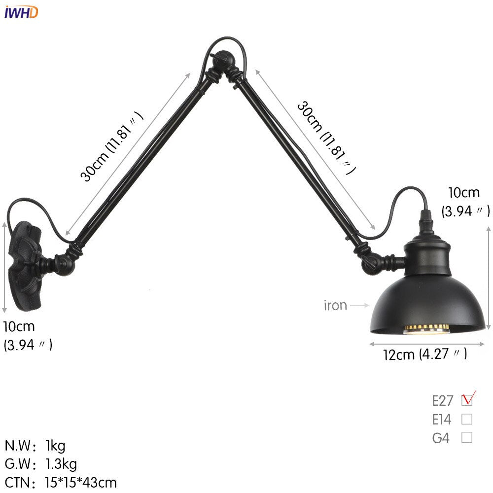 Vintage Industrial LED Wall Lamp - Loft Style Swing Arm - Casatrail.com