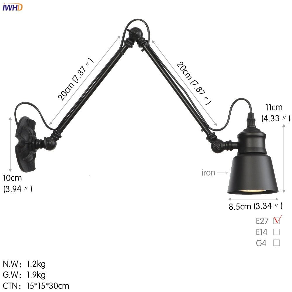 Vintage Industrial LED Wall Lamp - Loft Style Swing Arm - Casatrail.com