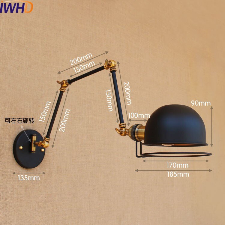 Vintage LED Long Arm Wall Lamp - Industrial Style - Casatrail.com