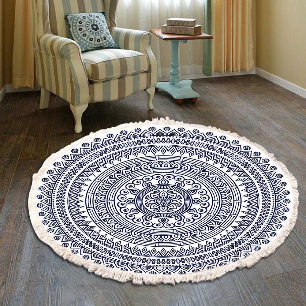 Vintage Round Fringe Print Bedroom Rug - Casatrail.com