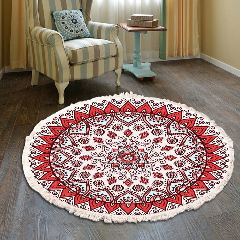 Vintage Round Fringe Print Bedroom Rug - Casatrail.com