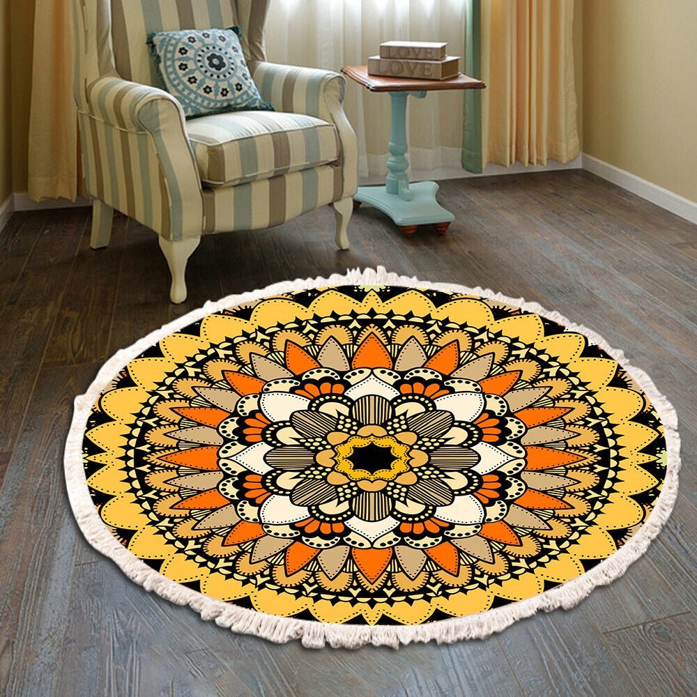 Vintage Round Fringe Print Bedroom Rug - Casatrail.com