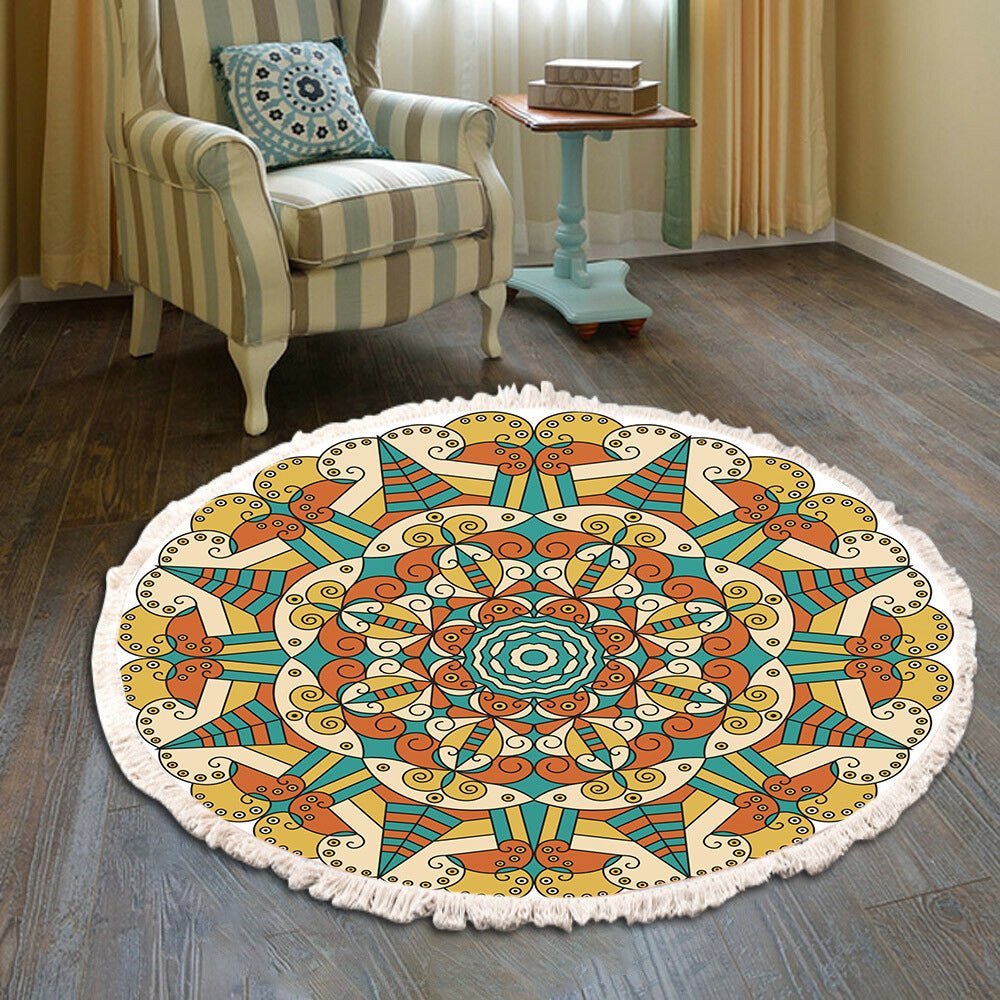 Vintage Round Fringe Print Bedroom Rug - Casatrail.com