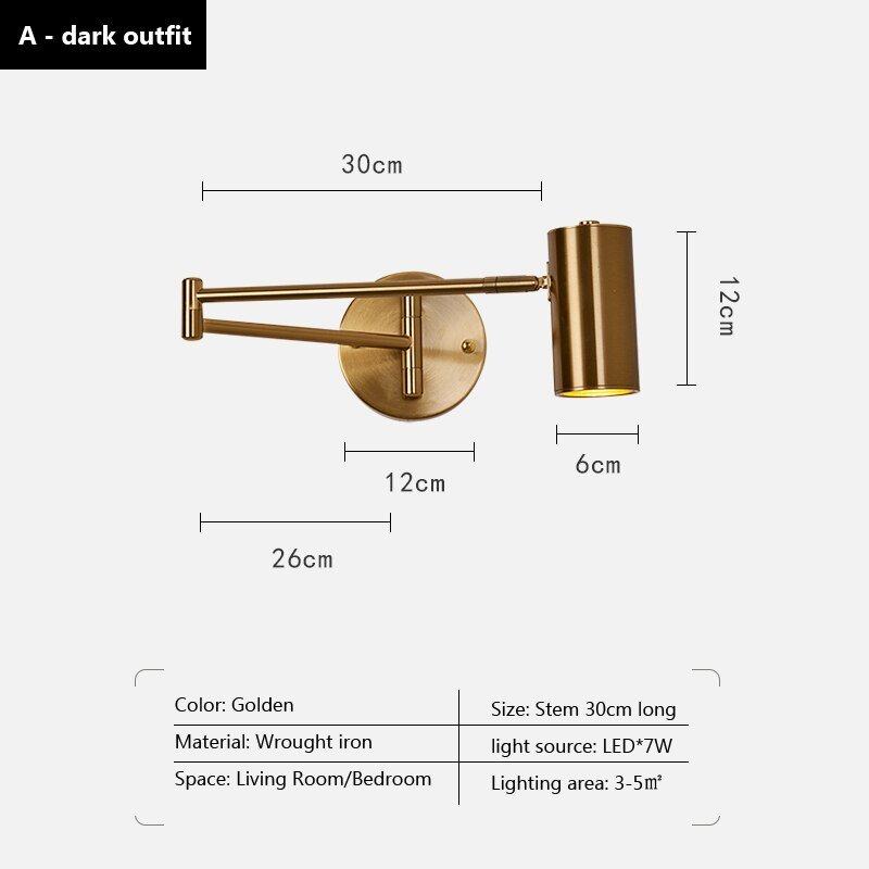 Wall Lamp with Telescopic Folding Swing Arm for Bedroom - Casatrail.com