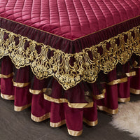 Thumbnail for Warm Bedspread on The Bed with Thickened Crystal Velvet Lace Bed Skirt for King Queen Size Embroidery Bed Cover - Casatrail.com