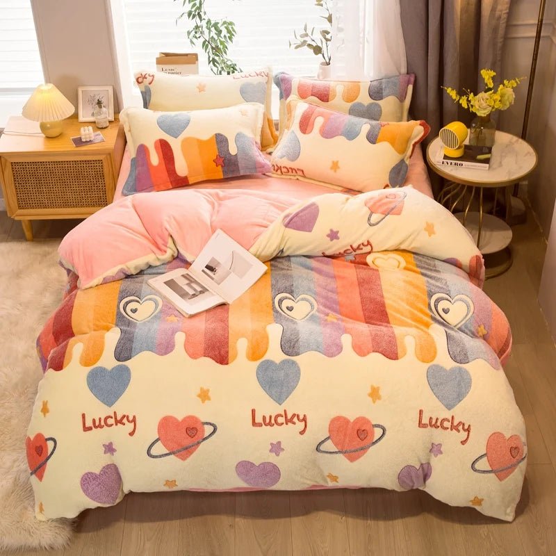 Warm Coral Fleece Duvet Cover with Flower Print - Casatrail.com