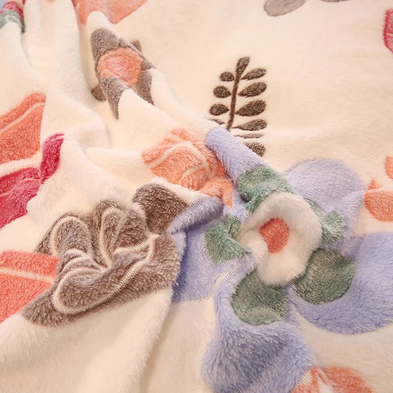 Warm Coral Fleece Duvet Cover with Flower Print - Casatrail.com