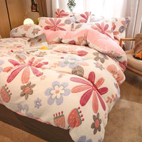 Thumbnail for Warm Coral Fleece Duvet Cover with Flower Print - Casatrail.com