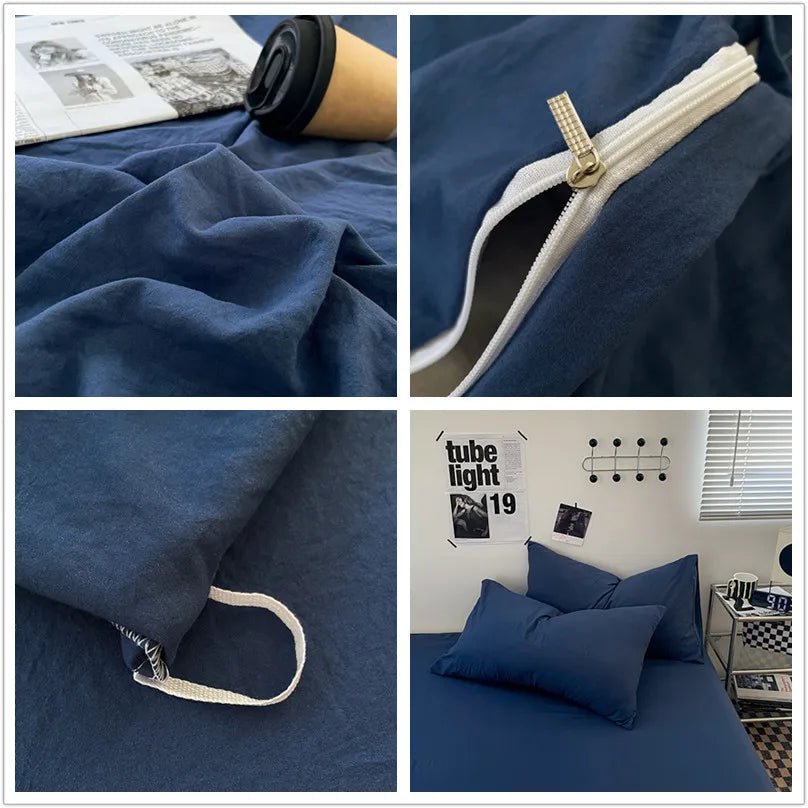 Washed Cotton Linen Blue Duvet Cover - Casatrail.com