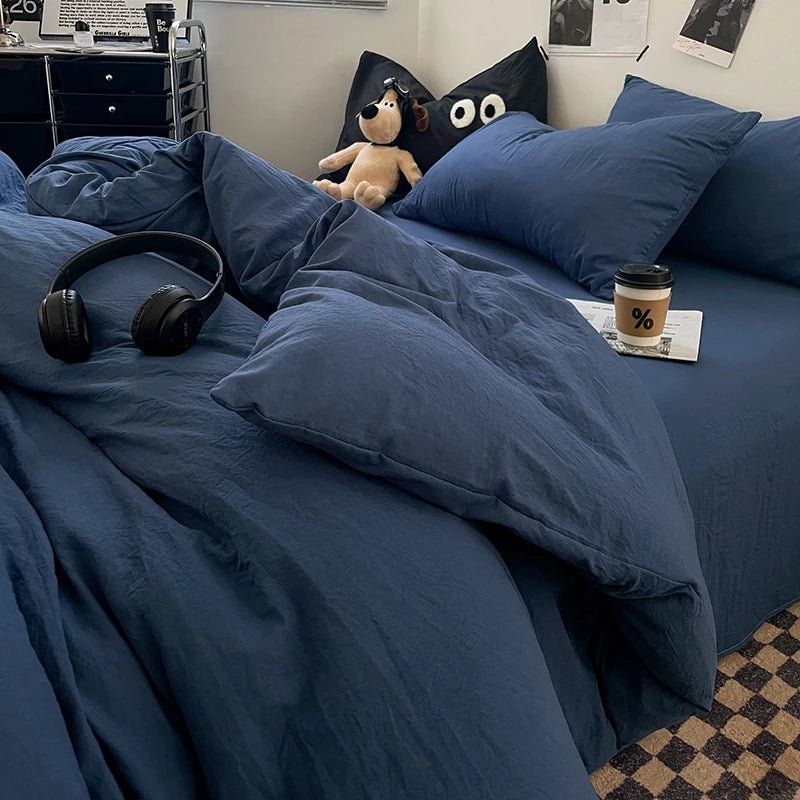 Washed Cotton Linen Blue Duvet Cover - Casatrail.com