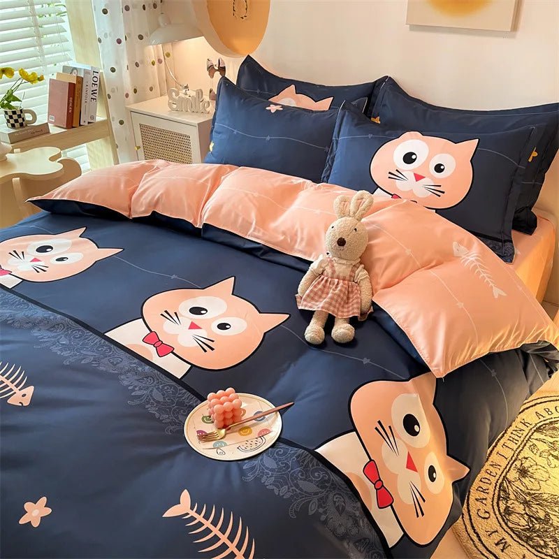 Washed Cotton Microfiber Cute Bedding Set Duvet Cover - Casatrail.com