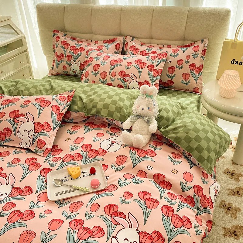 Washed Cotton Microfiber Cute Bedding Set Duvet Cover - Casatrail.com