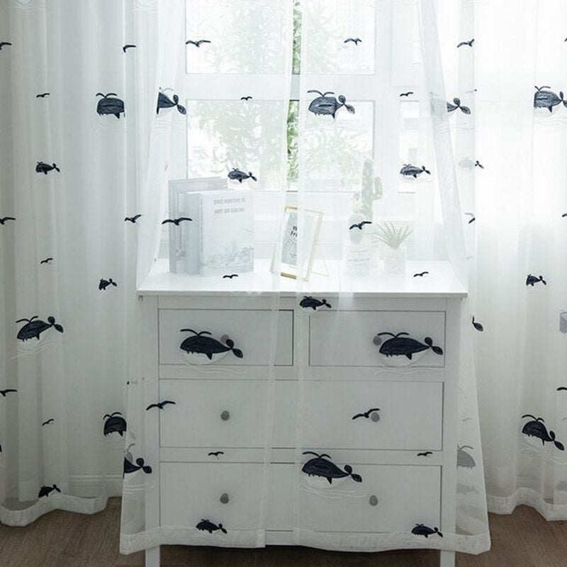 Whale Voile Curtains for Kids Bedroom - Casatrail.com