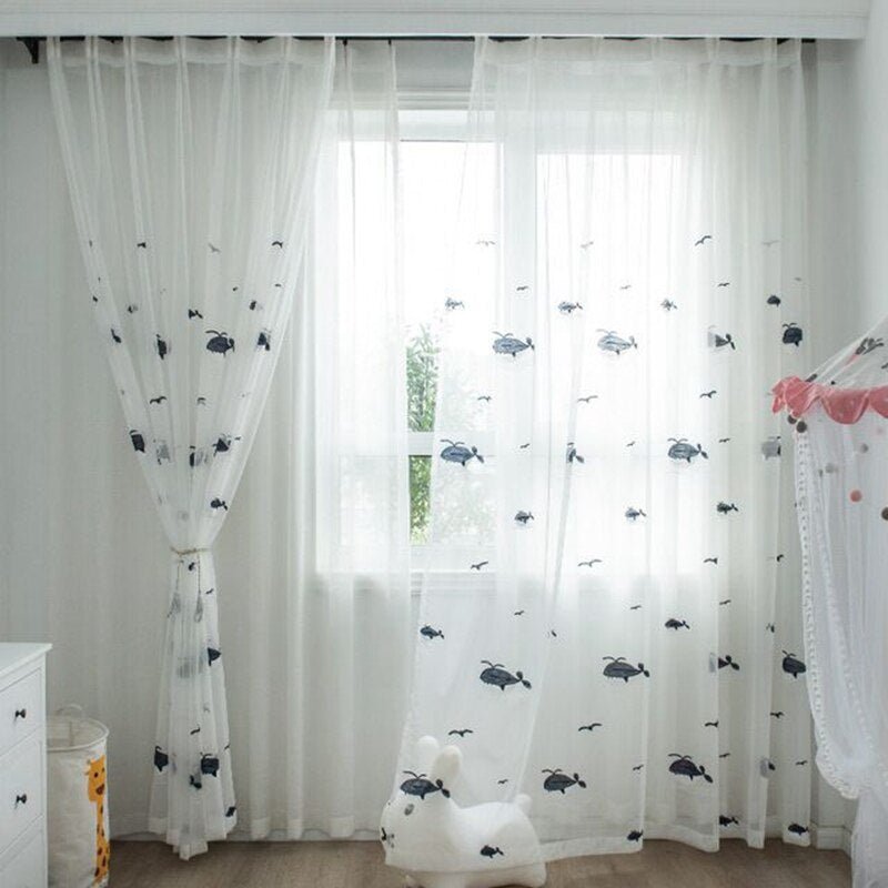 Whale Voile Curtains for Kids Bedroom - Casatrail.com