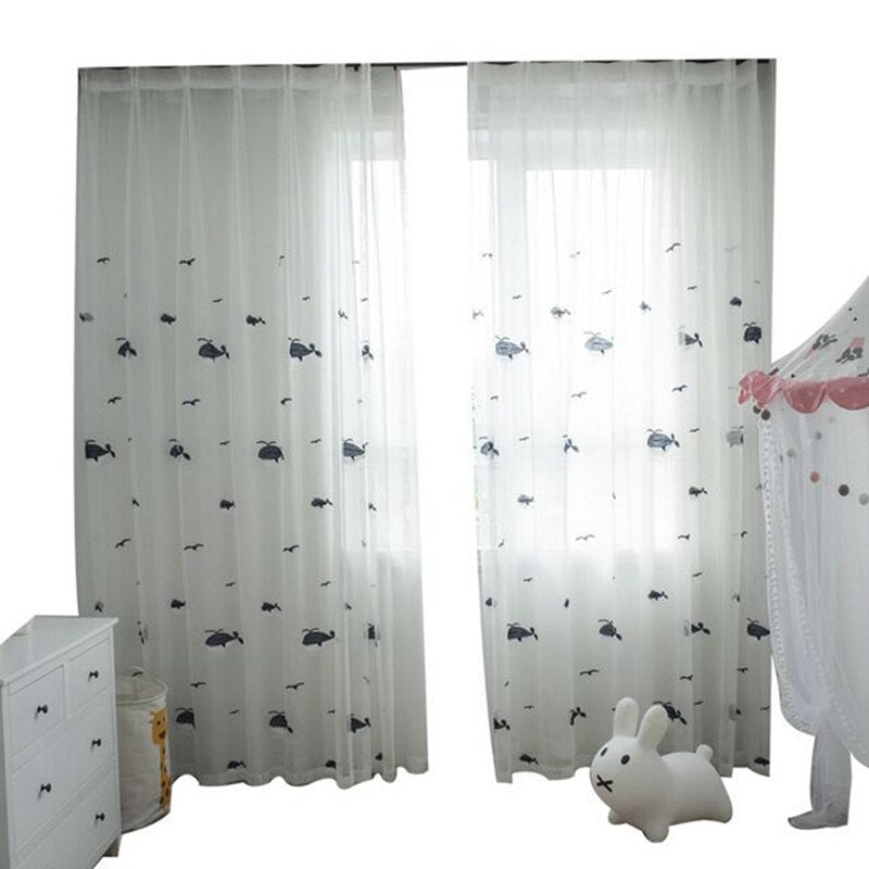 Whale Voile Curtains for Kids Bedroom - Casatrail.com