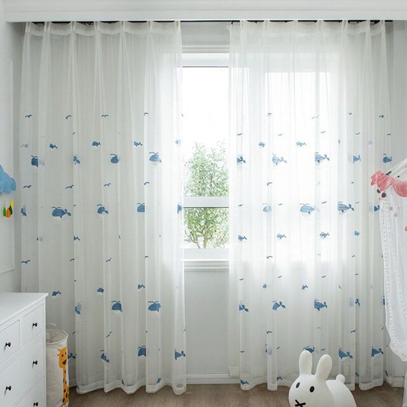 Whale Voile Curtains for Kids Bedroom - Casatrail.com