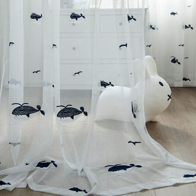 Whale Voile Curtains for Kids Bedroom - Casatrail.com