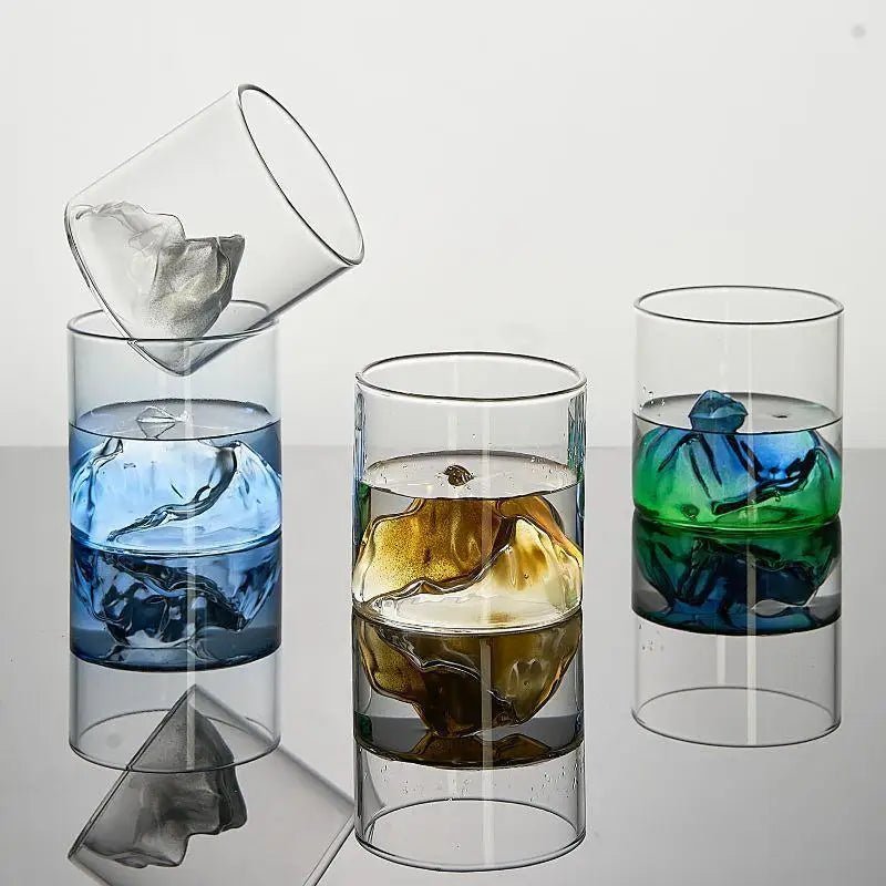 Whisky Glass Cup with 3D Mountain Water Artwork - Casatrail.com