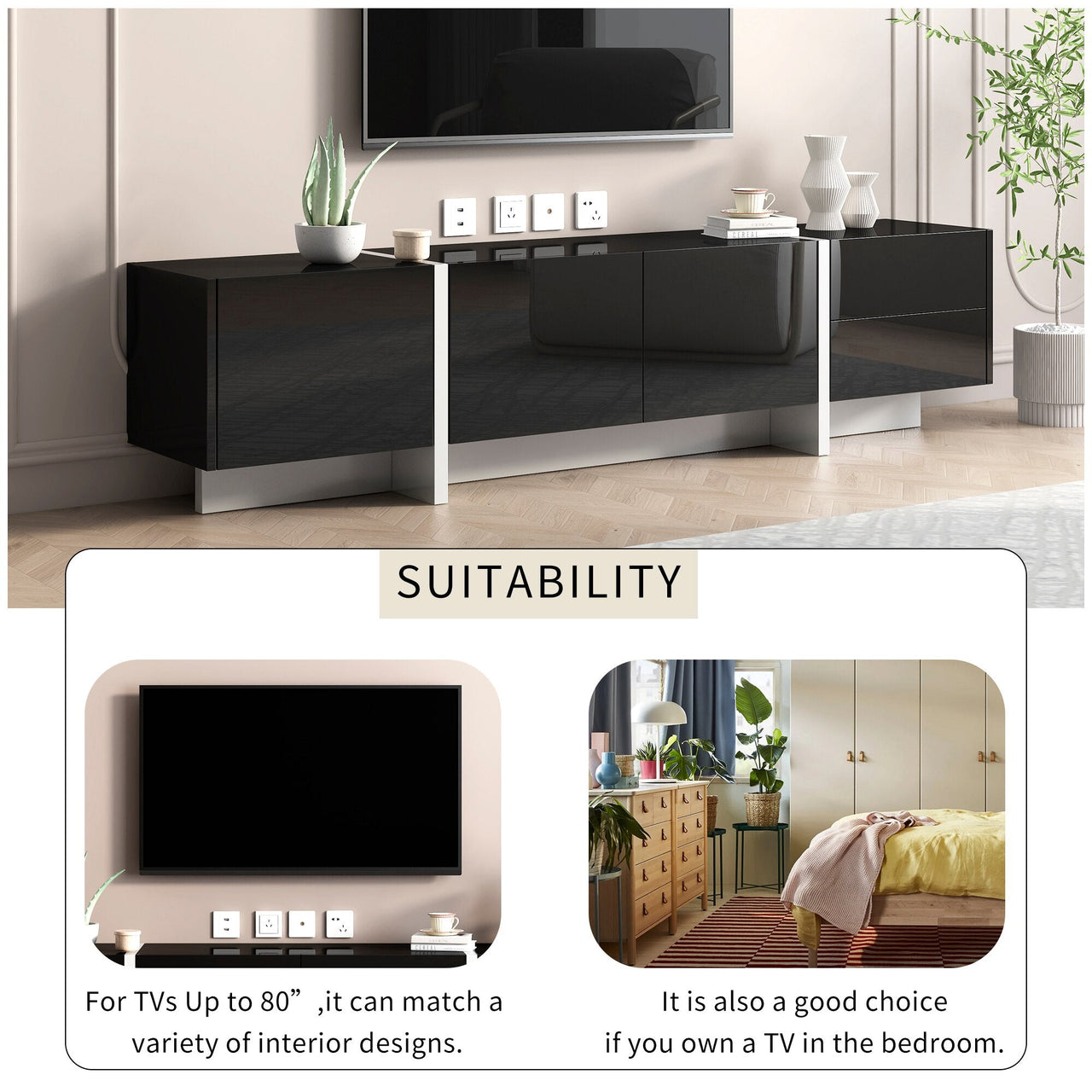 White & Black TV Cabinet Stand with Modern Design - Casatrail.com
