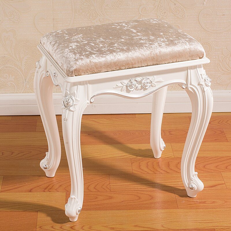 White French Makeup Stool with Solid Wood Design - Casatrail.com