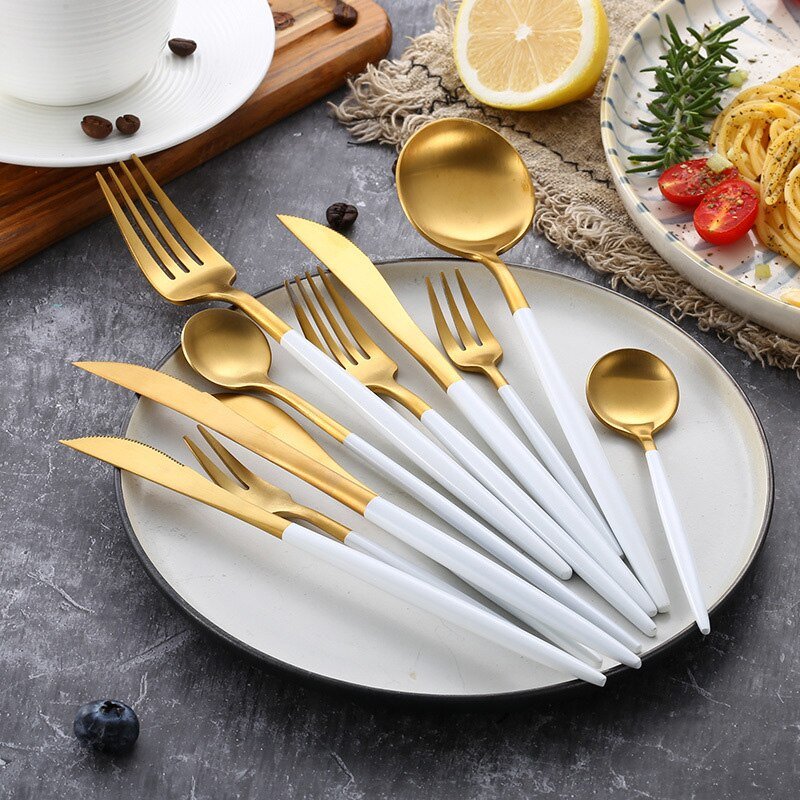 White Gold Stainless Steel Cutlery Set - Casatrail.com