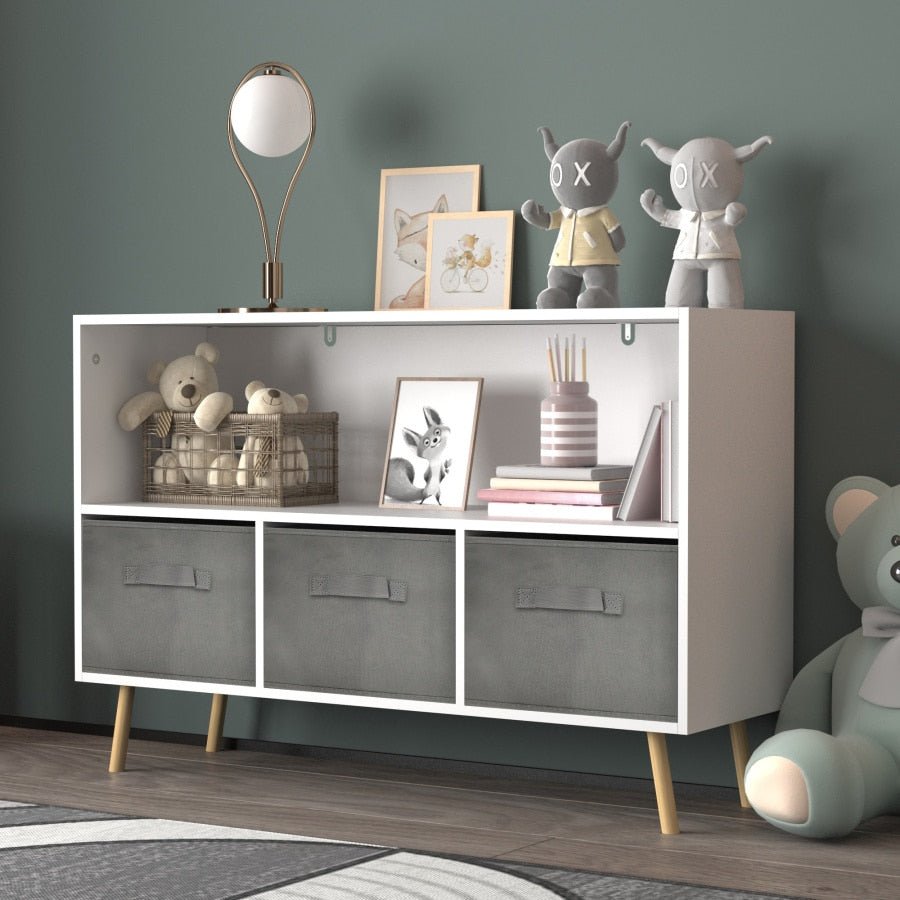 White Kids Bookcase with Collapsible Drawers - Casatrail.com