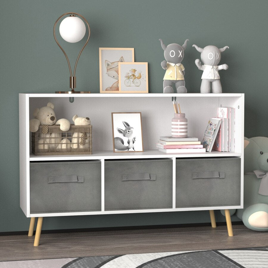 White Kids Bookcase with Collapsible Drawers - Casatrail.com