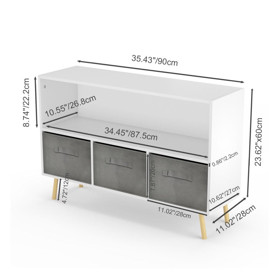 White Kids Bookcase with Collapsible Drawers - Casatrail.com