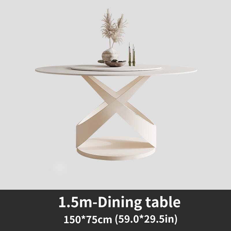 White Round Kitchen Table with 360° Rotating Turntable - Casatrail.com