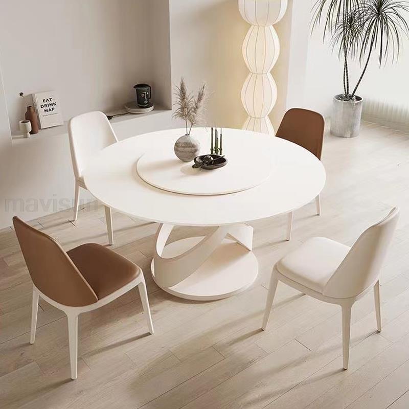 White Round Kitchen Table with 360° Rotating Turntable - Casatrail.com