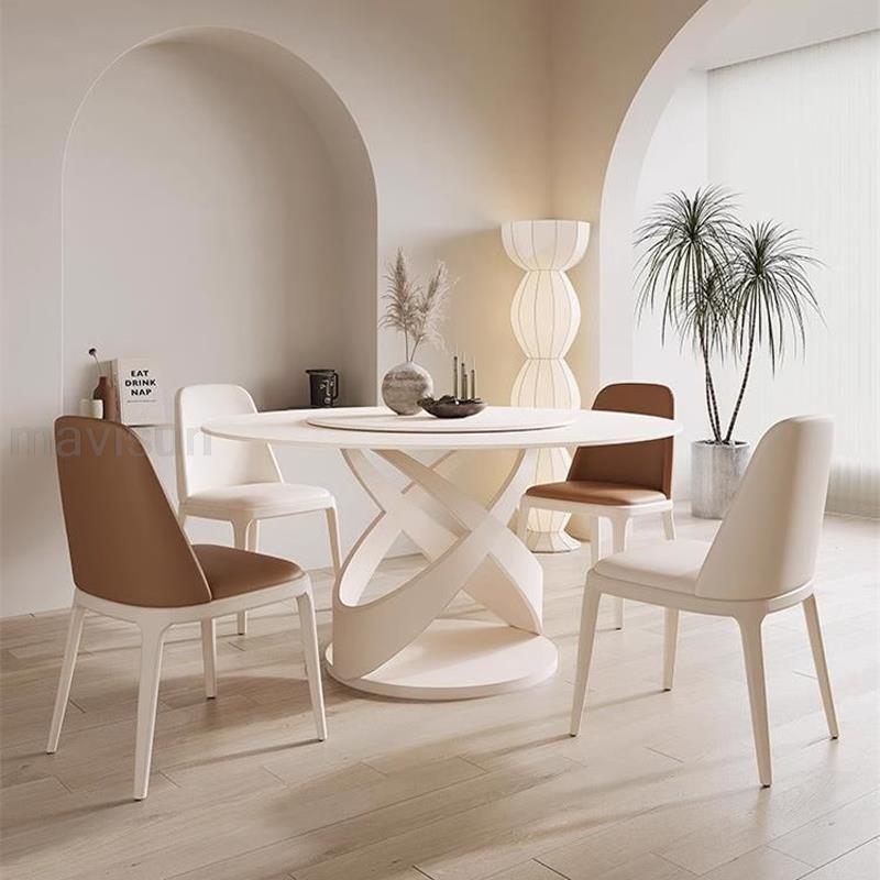 White Round Kitchen Table with 360° Rotating Turntable - Casatrail.com