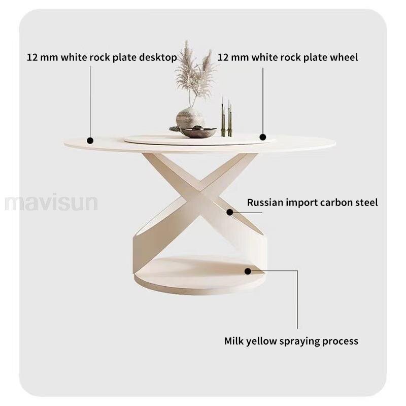 White Round Kitchen Table with 360° Rotating Turntable - Casatrail.com