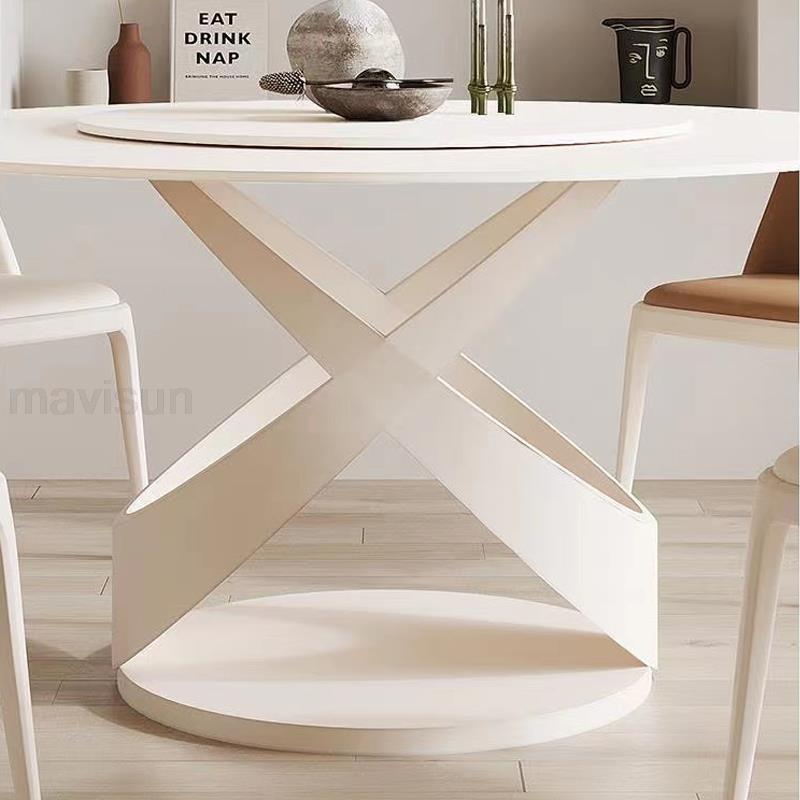 White Round Kitchen Table with 360° Rotating Turntable - Casatrail.com