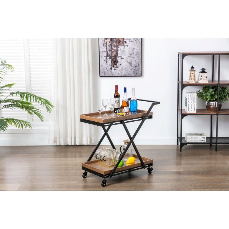 Wood and Black Entertainment Kitchen Island Cart - Casatrail.com