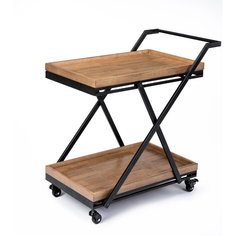 Wood and Black Entertainment Kitchen Island Cart - Casatrail.com