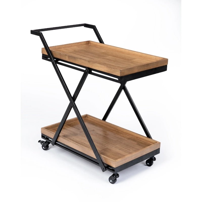 Wood and Black Entertainment Kitchen Island Cart - Casatrail.com