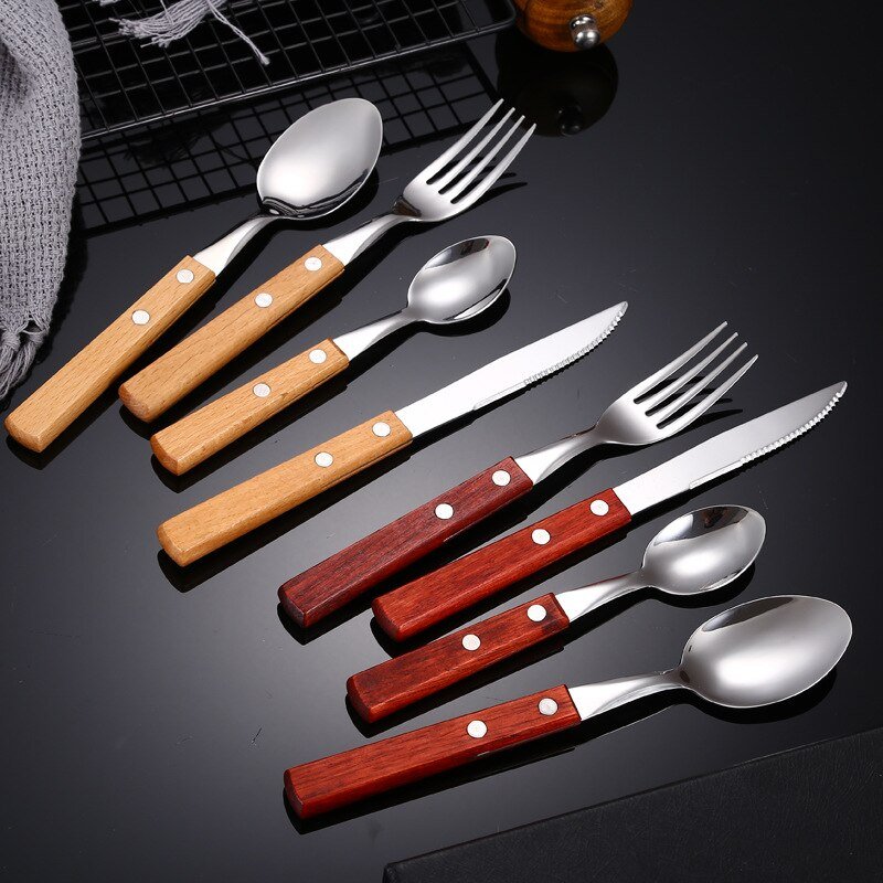 Wood Dinnerware Set with Stainless Steel Cutlery - Casatrail.com