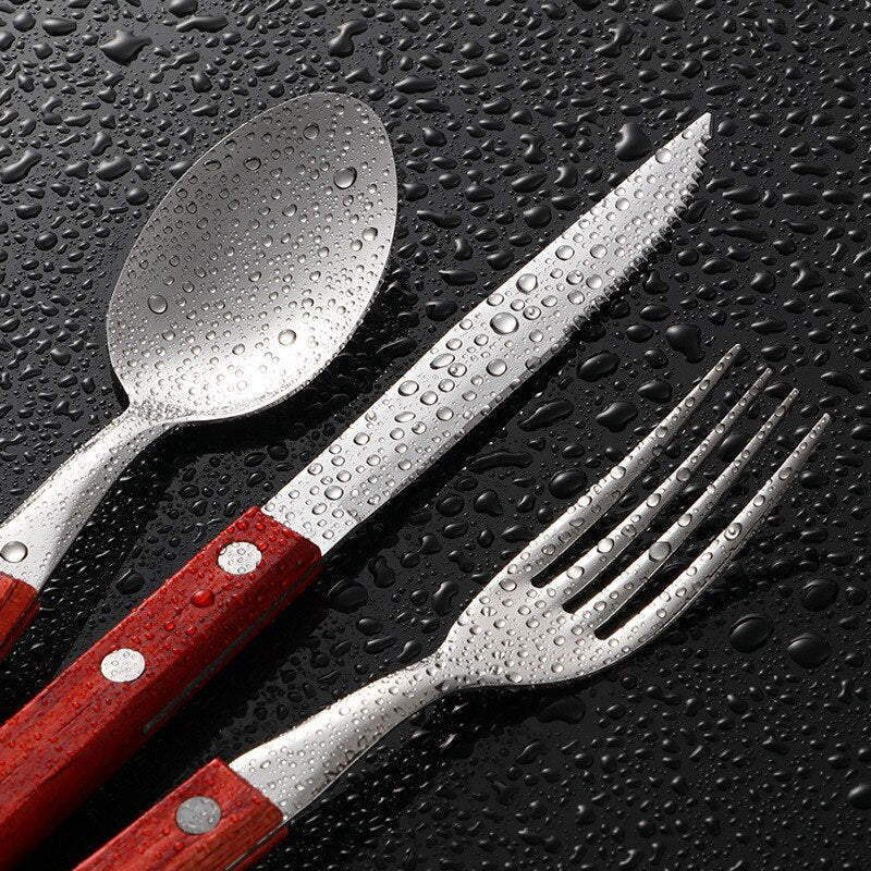 Wood Dinnerware Set with Stainless Steel Cutlery - Casatrail.com